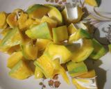 A picture of step 1 of Malabari Mango Kadhi.