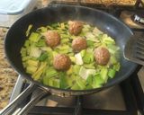 A picture of step 3 of Swedish meatballs with leeks bento 🍱.