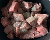 A picture of step 1 of Boeuf Bourguignon (Beef Burgundy Stew).