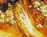 A picture of step 6 of Dry Fruits Gulkand Baklava....Mediterranean dessert.