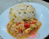 A picture of step 8 of Fried rice with manchurian.