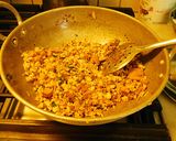 A picture of step 7 of Banana masala powder (Podimas in Tamil) mixed with rice.