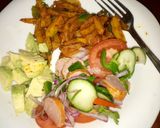 A picture of step 11 of Chips masala and kachumbari.
