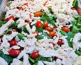 A picture of step 3 of Feta, Spinach, Cherry Tomatoes 🍅 and Shredded Chicken Pasta Bake.