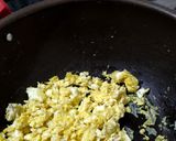 A picture of step 2 of Bread Upma with Scrambled egg.
