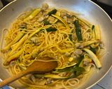 A picture of step 5 of One-Pan Spaghetti with Clams, Zucchini, and Saffron.