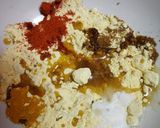 A picture of step 1 of Fafda with fried mirchi.