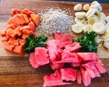 A picture of step 1 of Dairy Free Watermelon, Pawpaw and Banana Smoothie with Kale.