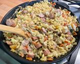 Une image de l'étape 13 de Pâtes d’Alsace aux légumes sautés, saucisses et emmental.