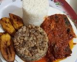 A picture of step 4 of White Rice, Beans, Plantain and Cat Fish Stew.