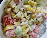 A picture of step 4 of Greek salad with ranch dressing.