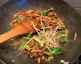 A picture of step 4 of Easy homemade stir fry honey and soy egg noodles with mushrooms.