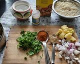 A picture of step 1 of Vidharbha style Masala bhat (lagnachya pangtitla masala bhat).