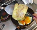 A picture of step 6 of Japanese Hiroshima Okonomiyaki Pancake.