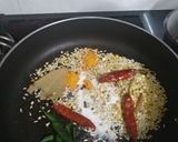 A picture of step 4 of Vegetables Matta Rice with Thakkali Pachadi and Sambhar.