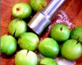A picture of step 1 of Gumberry Raw Mango Pickle - Gunda Kairi Aachar - Lasoda Kairi Aachar.