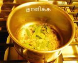 A picture of step 5 of Taro in buttermilk curry (kadi, Morkuzhambu in tamil).