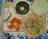A picture of step 8 of Bajra ke roti or saag with rayta or salad.