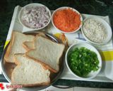A picture of step 1 of Tri colour veg cheesy toast.
