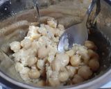 A picture of step 3 of Bhetki Hummus Shell Puff.