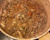 A picture of step 2 of Shepard’s Pie in a 9X13 pan.