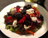 A picture of step 4 of Black pudding, goats cheese and beetroot salad 🥗 🐐.