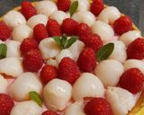 Une image de l'étape 12 de Tarte panna cotta au thé et framboises litchis.