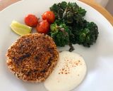 A picture of step 8 of Spiced Sweet potato, Black Bean and Chick-pea burgers with Lime Raita.