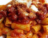 A picture of step 4 of Macaroni with Tomato Sauce and Chorizo.