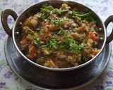 A picture of step 7 of Khandeshi spicy green brinjal Bharta.