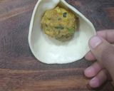A picture of step 3 of Moong daal and matar kachori.