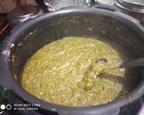 A picture of step 3 of Sarso Saag with Makki Roti.
