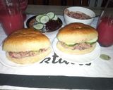 A picture of step 4 of Buns with ovacado,beetrootpaste n cucumber and fruit juice.