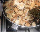 A picture of step 6 of Bread Upma- leftover sides of the bread- breakfast dish.
