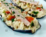 Foto del paso 7 de la receta Berenjena rellena de ensalada de cous cous con ventresca de atún
