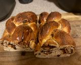 A picture of step 12 of Cinnamon Raisin Challah (One Loaf, Mixed Braids).