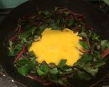 A picture of step 5 of Beetroot’s leaves and egg, tamago toji.       Don’t throw away No.7.