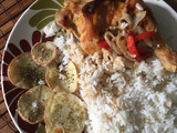 Pollo a la mostaza al horno con Arroz y Papas rústicas