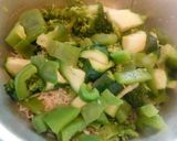 A picture of step 6 of Pilaf (Biriyani) with green veggies.
