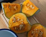 A picture of step 1 of Roasted Crown Prince Pumpkin soup with potato.