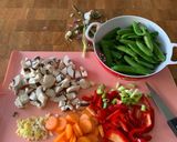 A picture of step 1 of Korean style sticky chicken (with veggie rice).