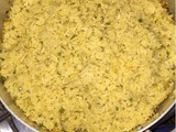 Camarones al ajillo con salsa de coco y arroz con verduras