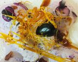 A picture of step 13 of Black berry Natural Ice-Cream with caramelized  Spun-Sugar.