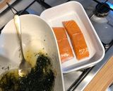 A picture of step 1 of Salmon with dill.