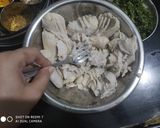 A picture of step 1 of UP style Dahi wali Arbi Spicy Arbi in yogurt curry.