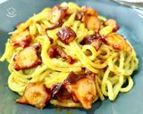 Foto del paso 6 de la receta: Spaghetti a la cúrcuma con crema de espárragos y pulpo al pimentón