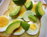 A picture of step 3 of Boiled Egg and Avocado Toast with Wasabi, Shiso, and Salted Kelp.