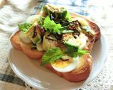 A picture of step 5 of Boiled Egg and Avocado Toast with Wasabi, Shiso, and Salted Kelp.