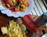 A picture of step 1 of Fruity salad🍉🍊🍍🍌.