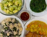 Hình bước làm 3 của món Cơm nhà với cari heo chiên xù, canh lá hẹ đậu hũ ky thịt băm, xoài dưa trộn chua ngọt